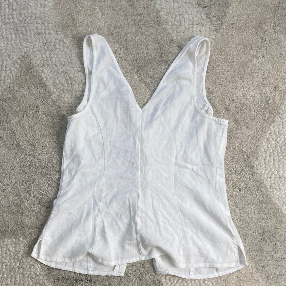 White Tie Front Linen Blend Tank Top - Picture 8 of 10
